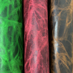 Mad Dog® is our signature trademarked Goat Leather. This variation of our signature Mad Dog® leather is produced on veg-retanned goats. It has a slightly softer hand feel and a clean pull up with no visible grain lines. The finish is still our signature recipe of natural oils and waxes. This results in a rich, aniline leather that ages beautifully and makes each article unique. Mad Dog® can be polished, burnished, distressed, washed or hand stained