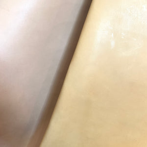 This Natural, Calf Lining leather has an extremely high veg content giving the leather an excellent, crusp cut edge. This leather has a semi-firm handle, yet supple hand feel .