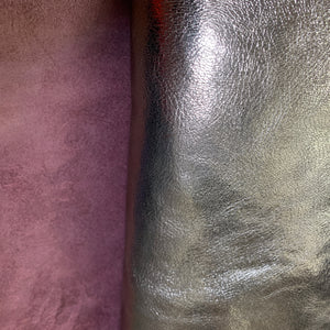 Nigerian Goat with a Titanium Metallic foil grain, and a oxblood back.