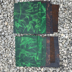 A random selection of 6 approx A5 sized swatches of our Signature Trademarked Mad Dog® Goat Leather.